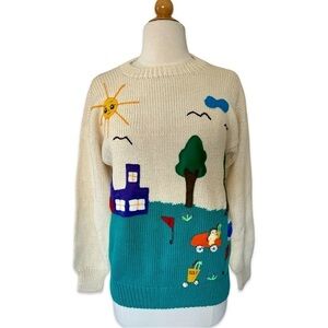 Rare 90s Pier 1 Passports Peru Knit Sweater Golf Scene Embroidery unisex retro